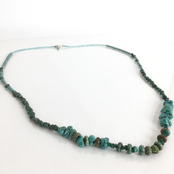 Turquoise Nugget Southwestern Necklace Long Single Strand Beaded Handmade - Picture 4 of 16
